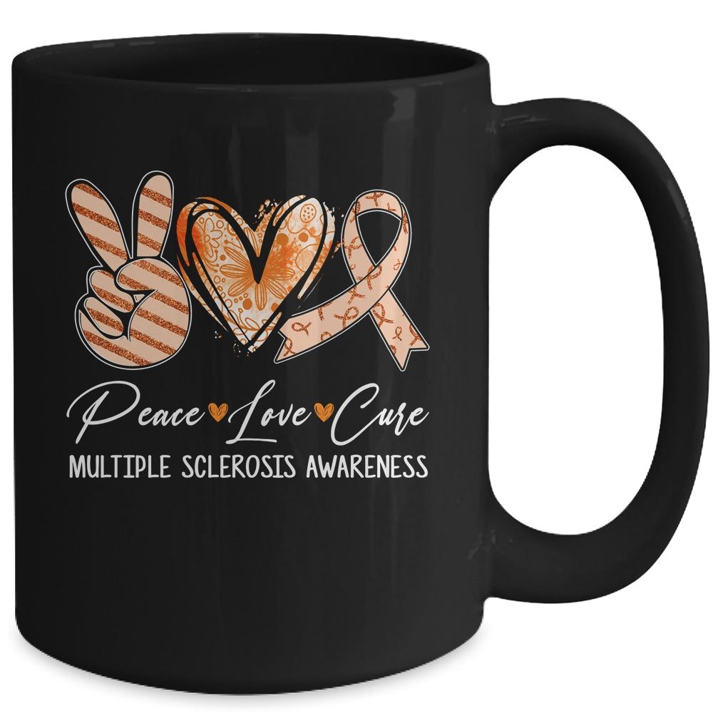 Peace Love Cure Orange Ribbon Multiple Sclerosis Awareness Mug | siriusteestore