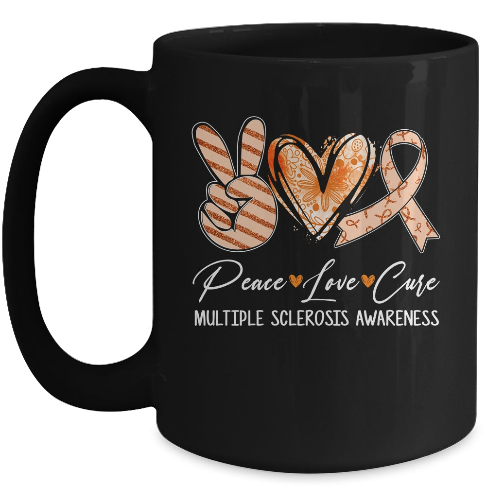 Peace Love Cure Orange Ribbon Multiple Sclerosis Awareness Mug | siriusteestore