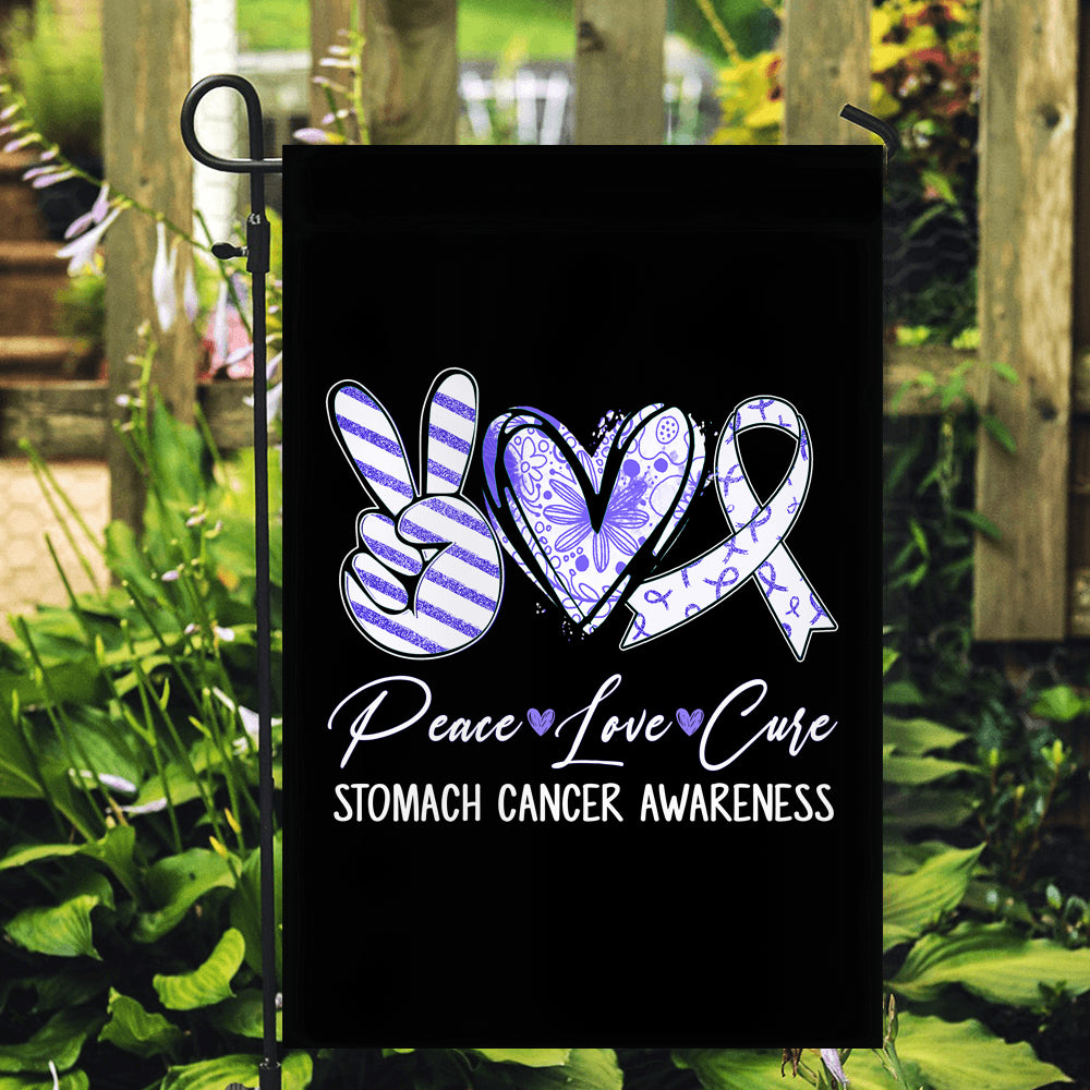 Peace Love Cure Periwinkle Ribbon Stomach Cancer Awareness Flag | siriusteestore