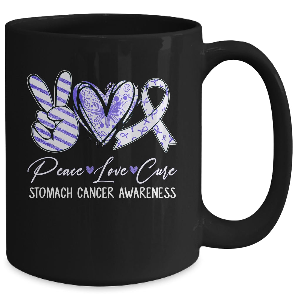 Peace Love Cure Periwinkle Ribbon Stomach Cancer Awareness Mug | siriusteestore