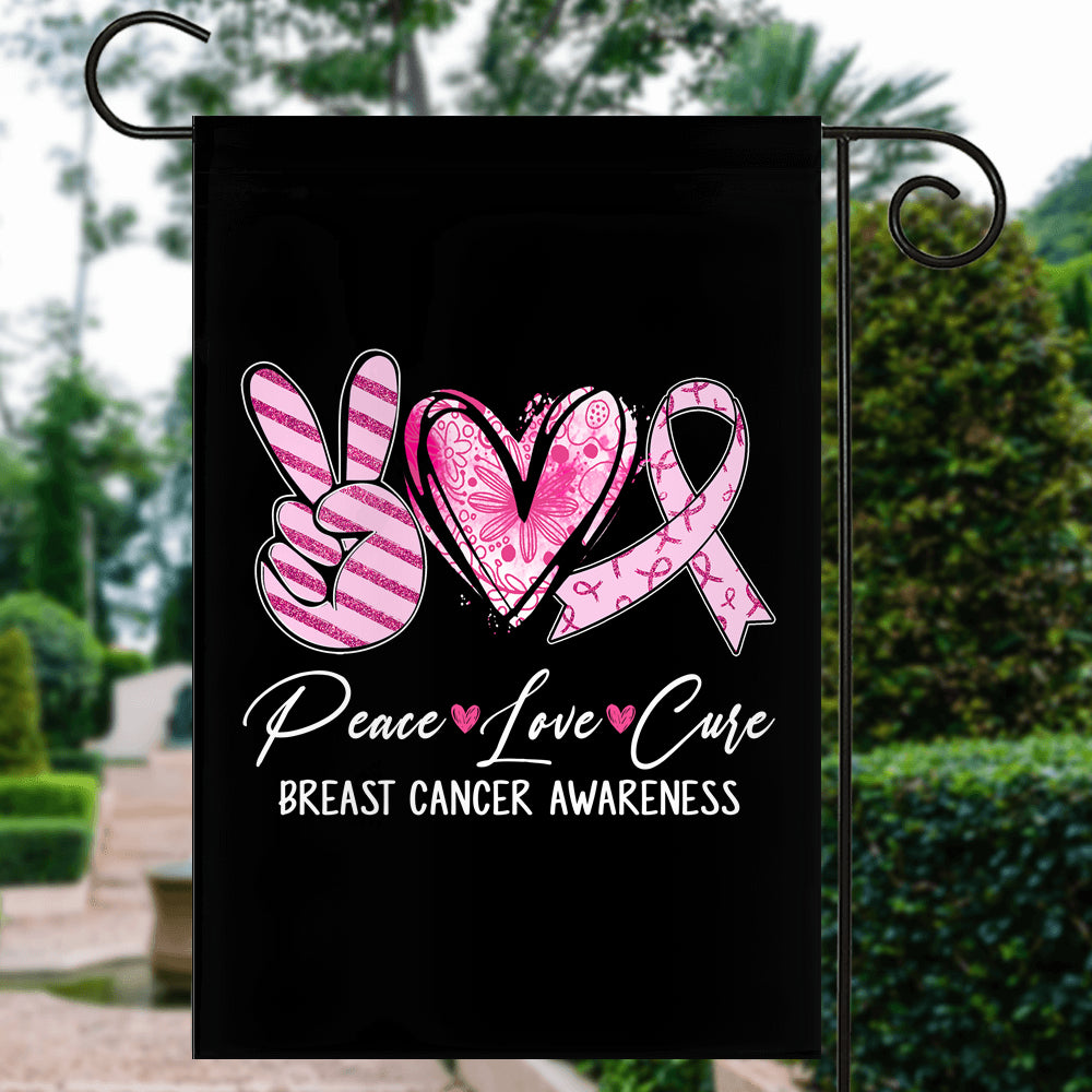 Peace Love Cure Pink Ribbon Breast Cancer Awareness Flag | siriusteestore