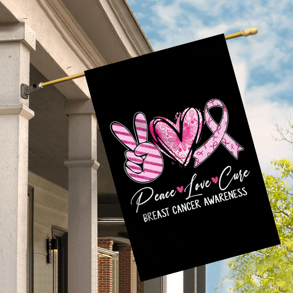 Peace Love Cure Pink Ribbon Breast Cancer Awareness Flag | siriusteestore