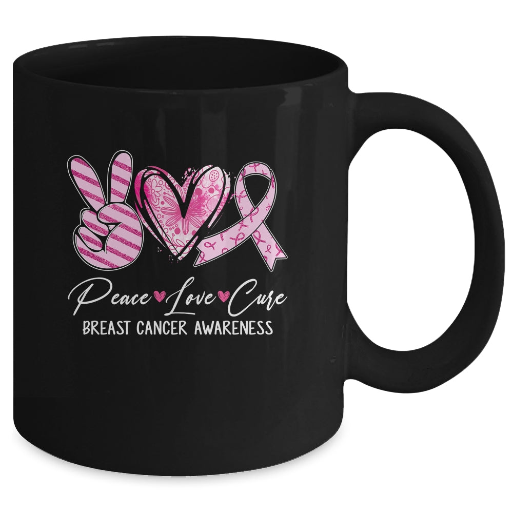 Peace Love Cure Pink Ribbon Breast Cancer Awareness Mug | siriusteestore