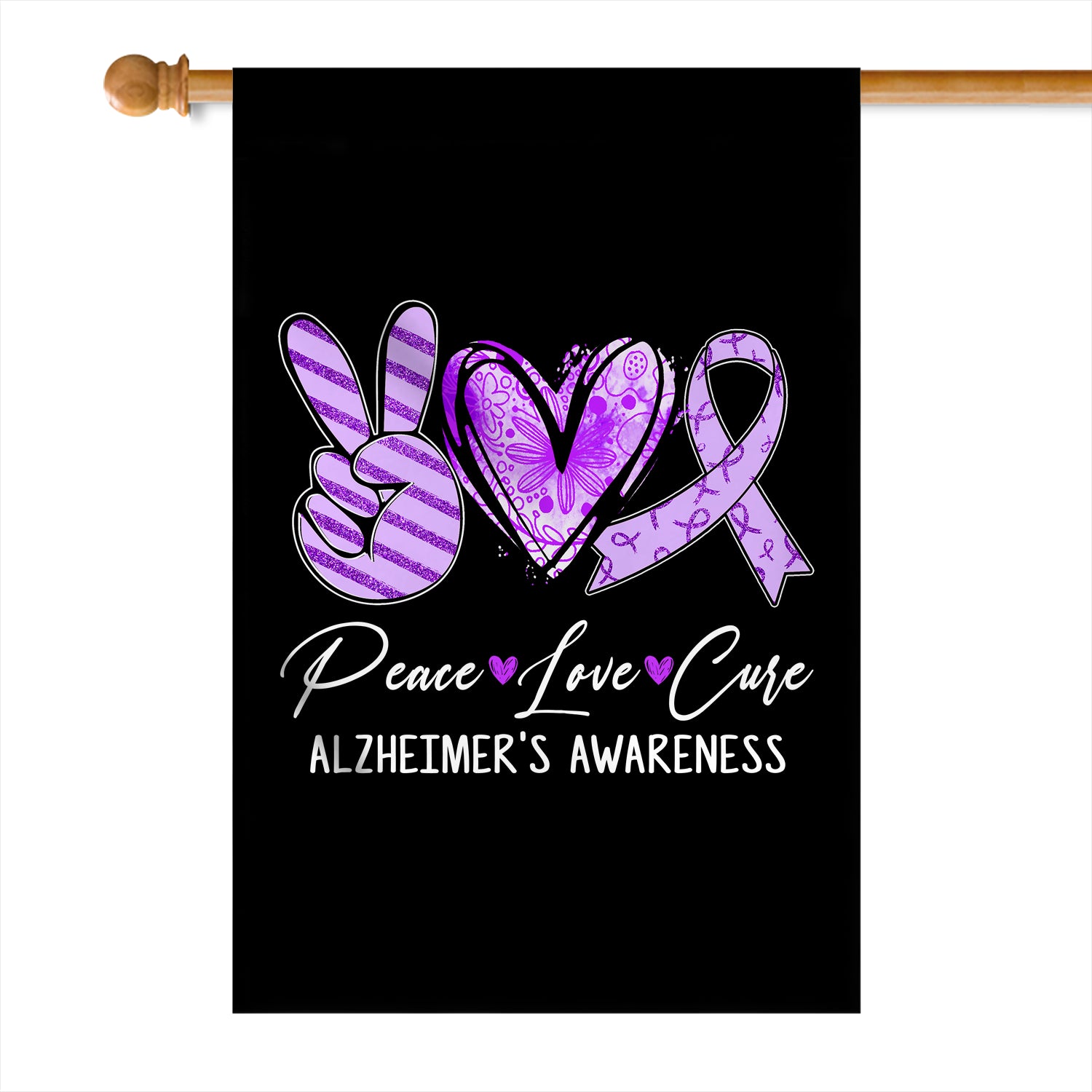 Peace Love Cure Purple Ribbon Alzheimer's Awareness Flag | siriusteestore