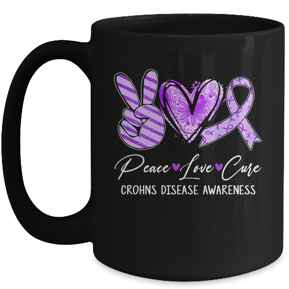 Peace Love Cure Purple Ribbon Crohns Disease Awareness Mug | siriusteestore
