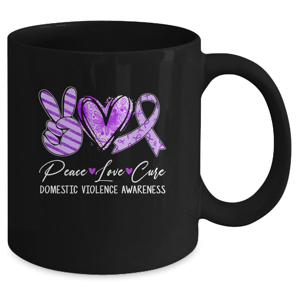 Peace Love Cure Purple Ribbon Domestic Violence Awareness Mug | siriusteestore