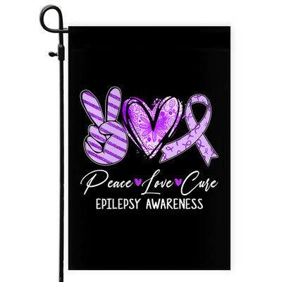 Peace Love Cure Purple Ribbon Epilepsy Awareness Flag | siriusteestore