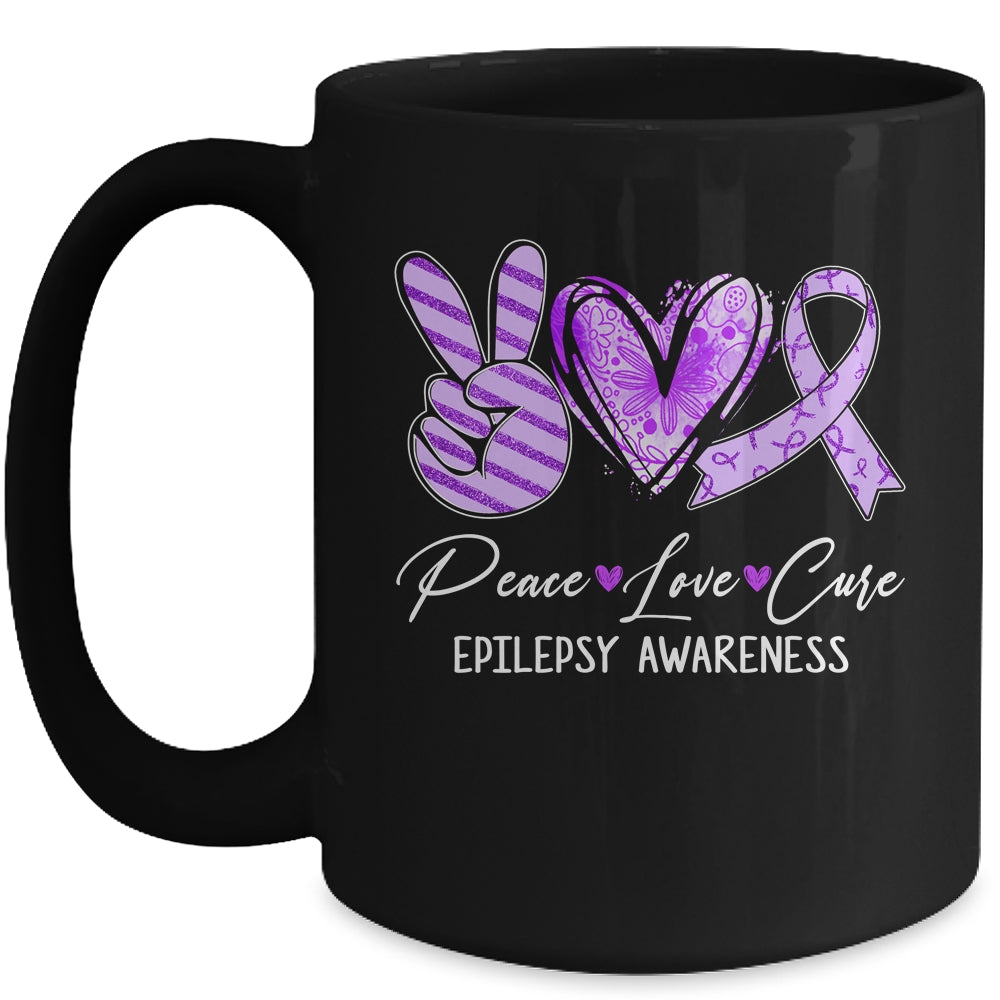 Peace Love Cure Purple Ribbon Epilepsy Awareness Mug | siriusteestore