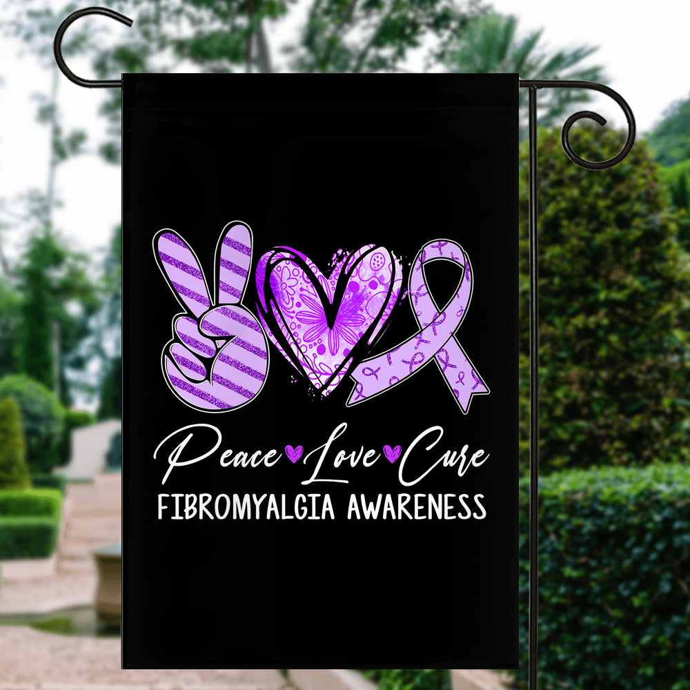 Peace Love Cure Purple Ribbon Fibromyalgia Awareness Flag | siriusteestore