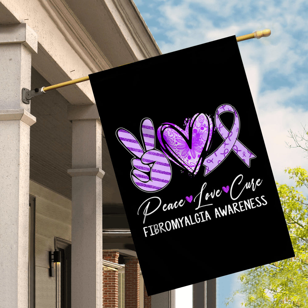 Peace Love Cure Purple Ribbon Fibromyalgia Awareness Flag | siriusteestore