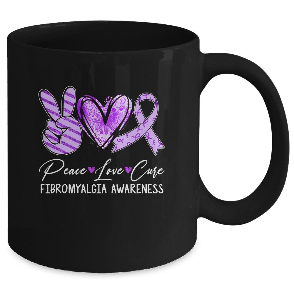 Peace Love Cure Purple Ribbon Fibromyalgia Awareness Mug | siriusteestore