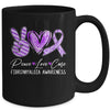 Peace Love Cure Purple Ribbon Fibromyalgia Awareness Mug | siriusteestore