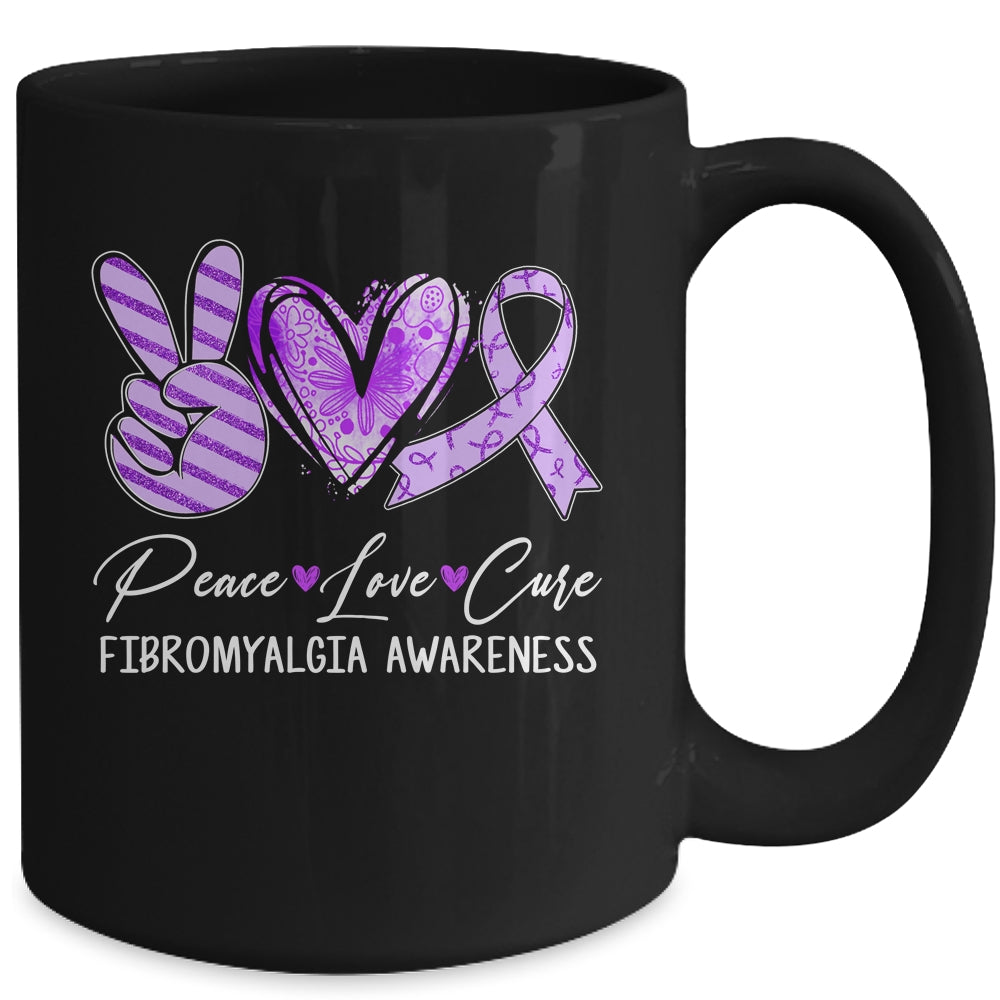 Peace Love Cure Purple Ribbon Fibromyalgia Awareness Mug | siriusteestore