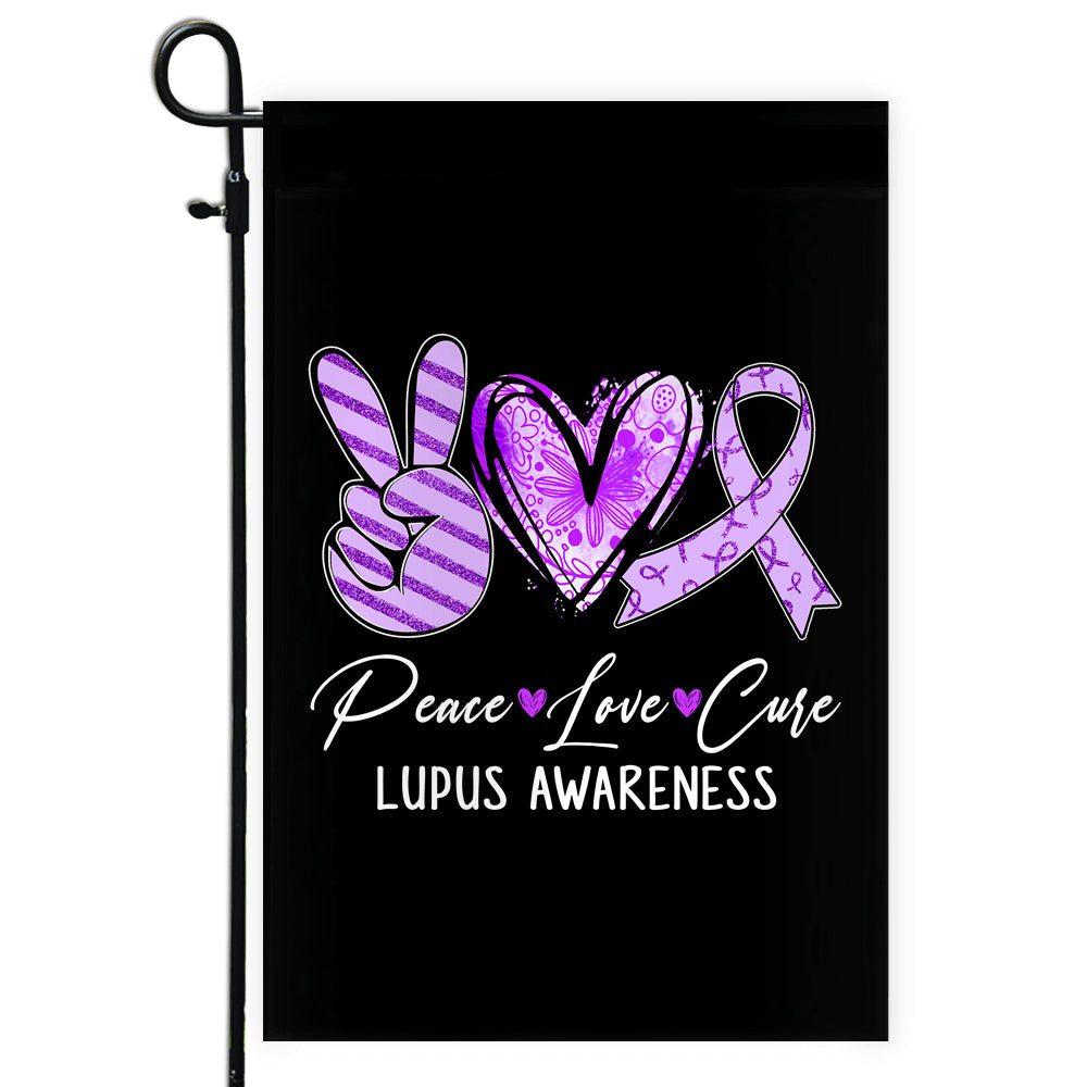 Peace Love Cure Purple Ribbon Lupus Awareness Flag | siriusteestore