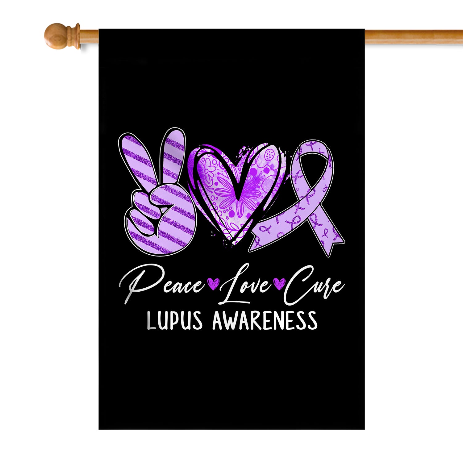 Peace Love Cure Purple Ribbon Lupus Awareness Flag | siriusteestore