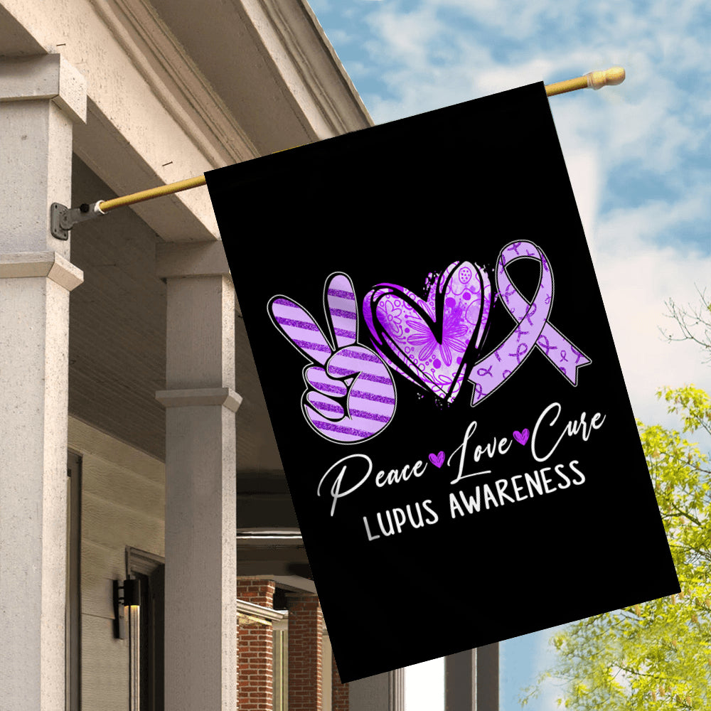 Peace Love Cure Purple Ribbon Lupus Awareness Flag | siriusteestore