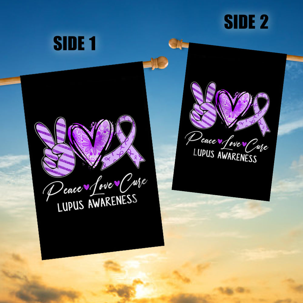 Peace Love Cure Purple Ribbon Lupus Awareness Flag | siriusteestore