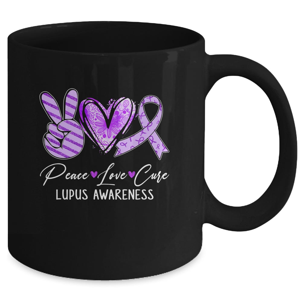 Peace Love Cure Purple Ribbon Lupus Awareness Mug | siriusteestore