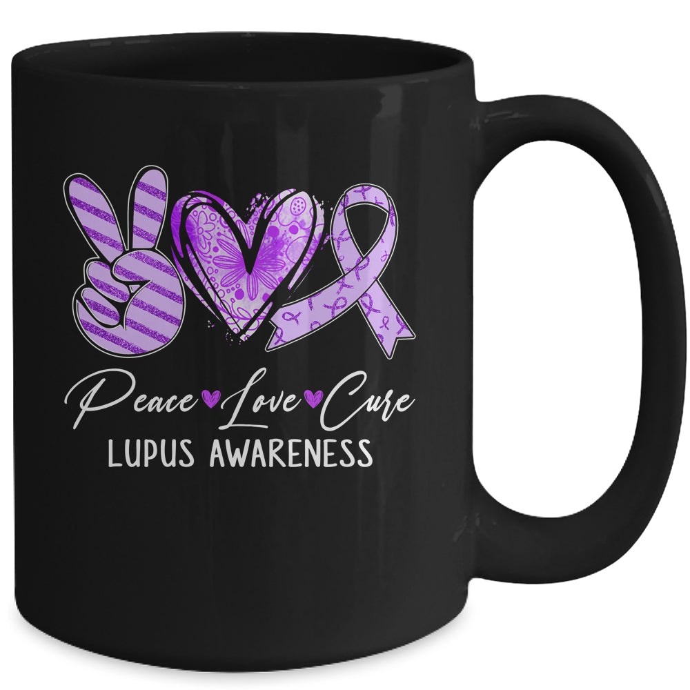 Peace Love Cure Purple Ribbon Lupus Awareness Mug | siriusteestore