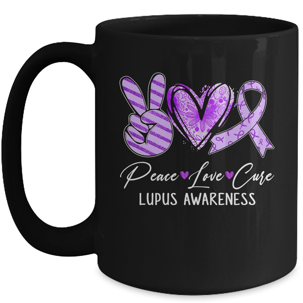 Peace Love Cure Purple Ribbon Lupus Awareness Mug | siriusteestore