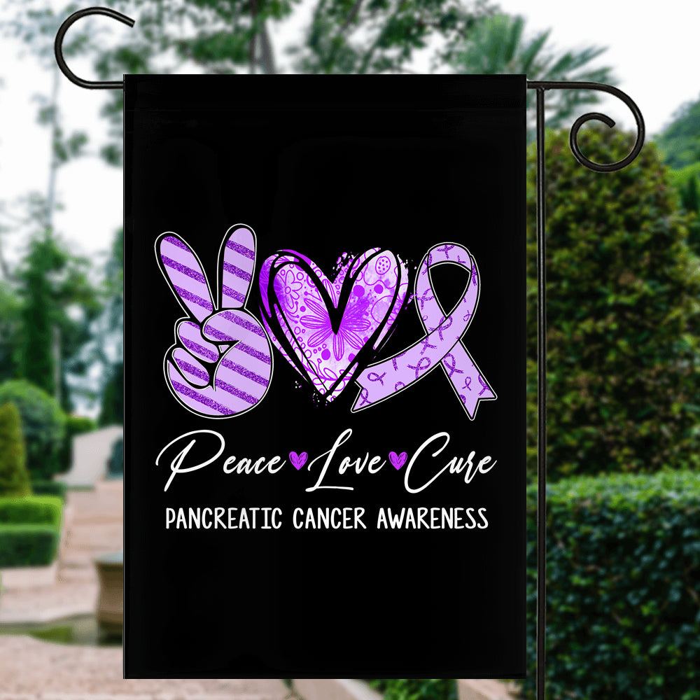 Peace Love Cure Purple Ribbon Pancreatic Cancer Flag | siriusteestore
