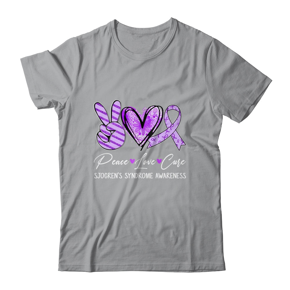 Peace Love Cure Purple Ribbon Sjogren's Syndrome Awareness Shirt & Hoodie | siriusteestore