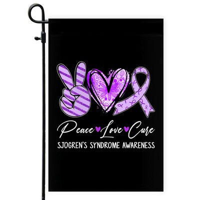 Peace Love Cure Purple Ribbon Sjogren's Syndrome Awareness Flag | siriusteestore