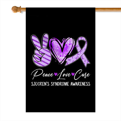 Peace Love Cure Purple Ribbon Sjogren's Syndrome Awareness Flag | siriusteestore