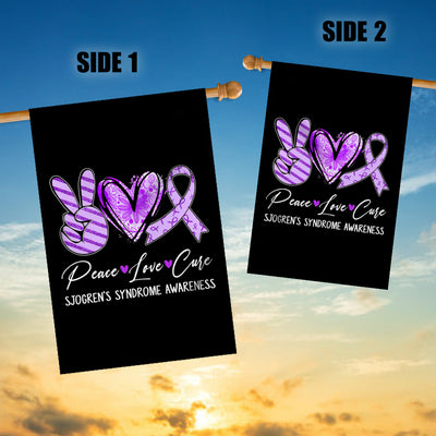 Peace Love Cure Purple Ribbon Sjogren's Syndrome Awareness Flag | siriusteestore
