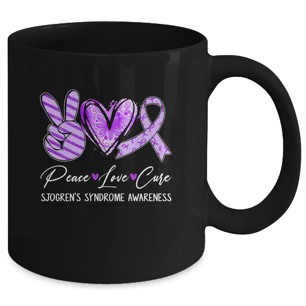 Peace Love Cure Purple Ribbon Sjogren's Syndrome Awareness Mug | siriusteestore