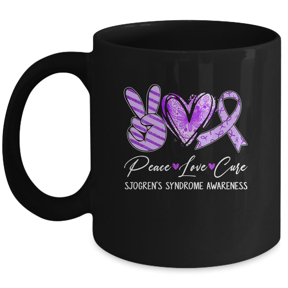 Peace Love Cure Purple Ribbon Sjogren's Syndrome Awareness Mug | siriusteestore