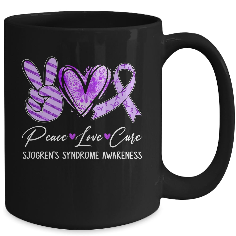 Peace Love Cure Purple Ribbon Sjogren's Syndrome Awareness Mug | siriusteestore