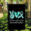 Peace Love Cure Teal Ribbon Ovarian Cancer Awareness Flag | siriusteestore