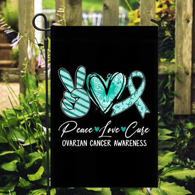 Peace Love Cure Teal Ribbon Ovarian Cancer Awareness Flag | siriusteestore