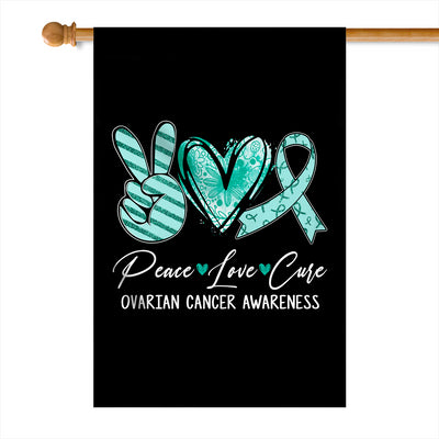 Peace Love Cure Teal Ribbon Ovarian Cancer Awareness Flag | siriusteestore