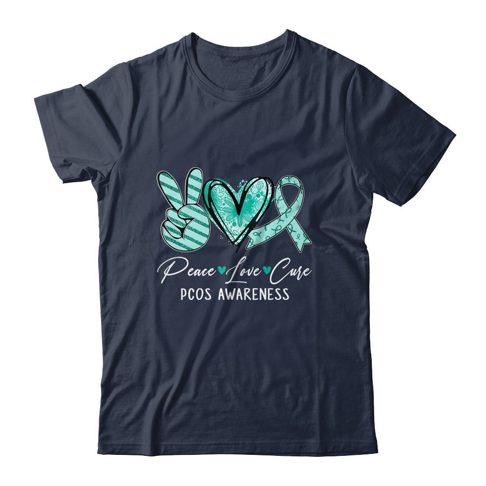 Peace Love Cure Teal Ribbon PCOS Awareness Shirt & Hoodie | siriusteestore