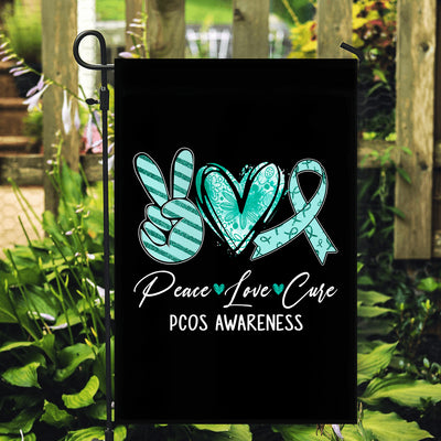 Peace Love Cure Teal Ribbon PCOS Awareness Flag | siriusteestore