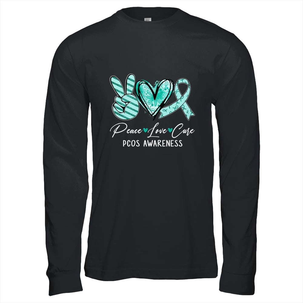 Peace Love Cure Teal Ribbon PCOS Awareness Shirt & Hoodie | siriusteestore