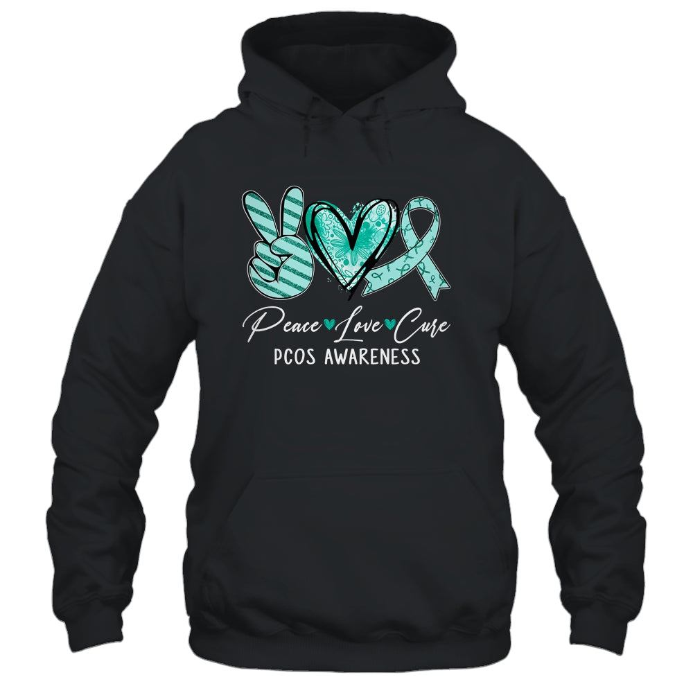 Peace Love Cure Teal Ribbon PCOS Awareness Shirt & Hoodie | siriusteestore