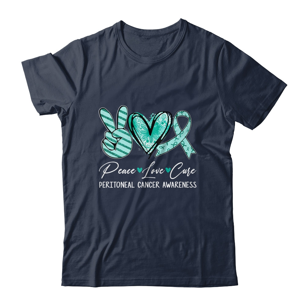 Peace Love Cure Teal Ribbon Peritoneal Cancer Awareness Shirt & Hoodie | siriusteestore
