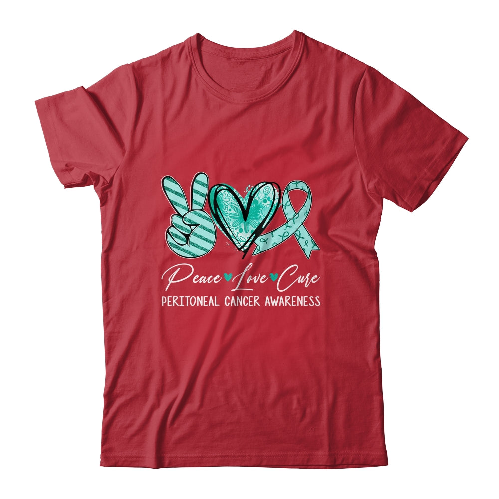 Peace Love Cure Teal Ribbon Peritoneal Cancer Awareness Shirt & Hoodie | siriusteestore