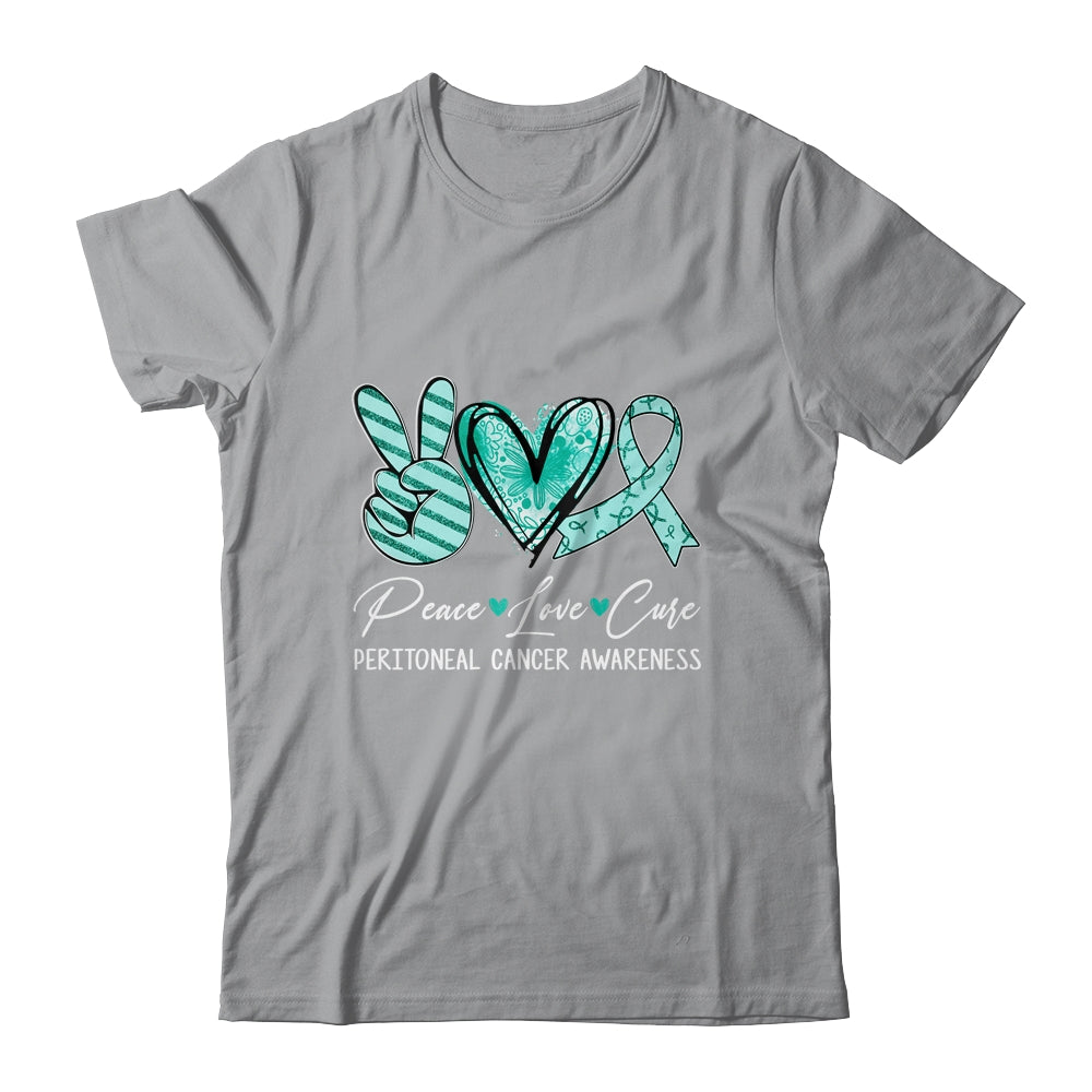 Peace Love Cure Teal Ribbon Peritoneal Cancer Awareness Shirt & Hoodie | siriusteestore