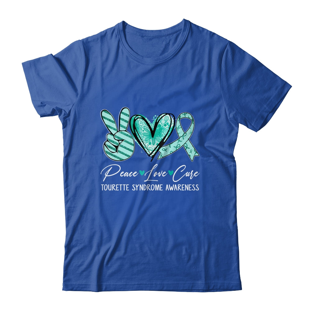 Peace Love Cure Teal Ribbon Tourette Syndrome Awareness Shirt & Hoodie | siriusteestore