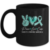 Peace Love Cure Teal Ribbon Tourette Syndrome Awareness Mug | siriusteestore