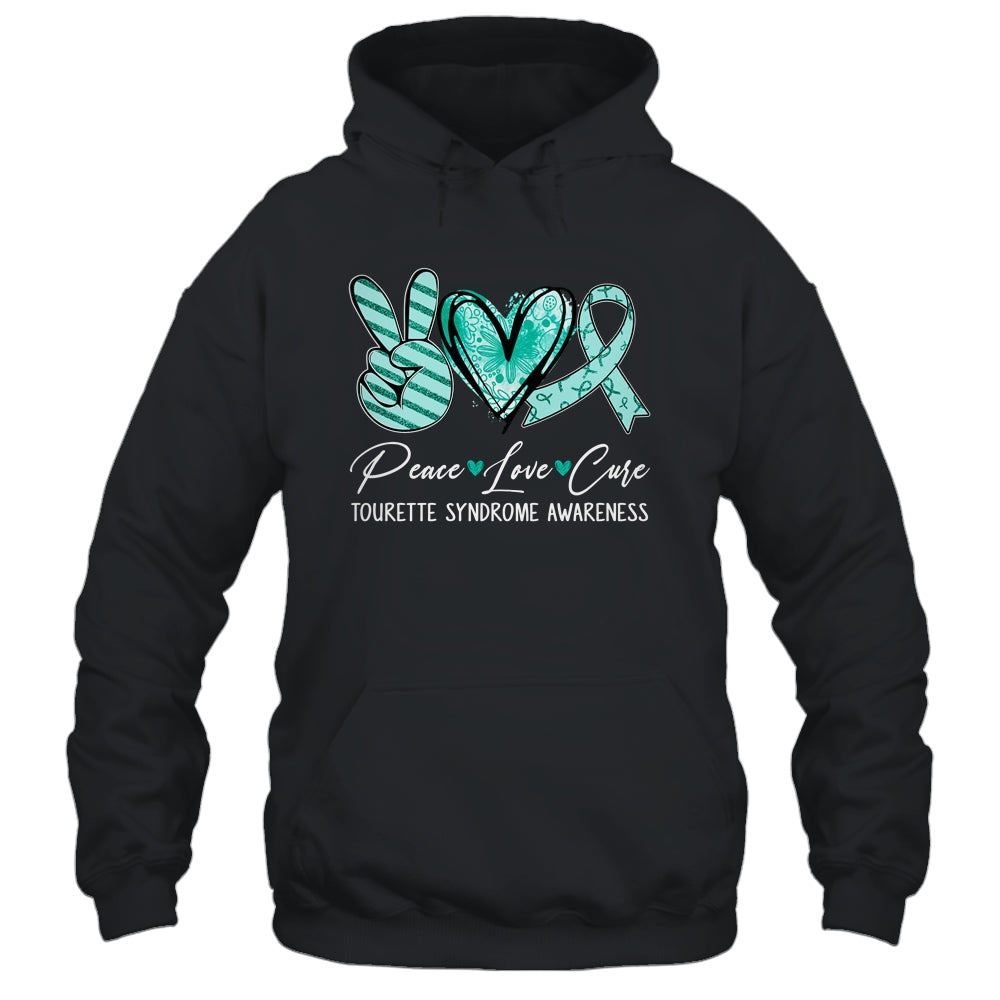Peace Love Cure Teal Ribbon Tourette Syndrome Awareness Shirt & Hoodie | siriusteestore