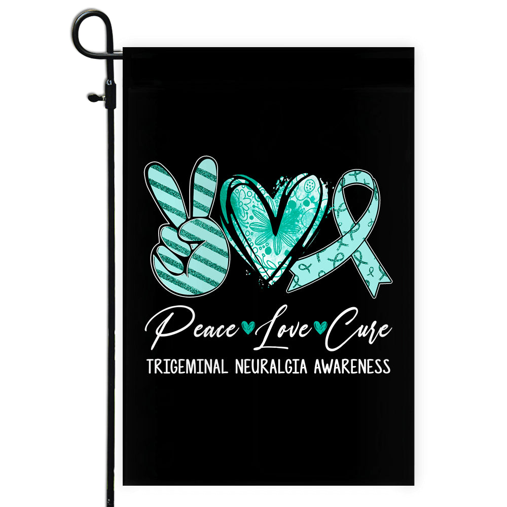 Peace Love Cure Teal Ribbon Trigeminal Neuralgia Awareness Flag | siriusteestore