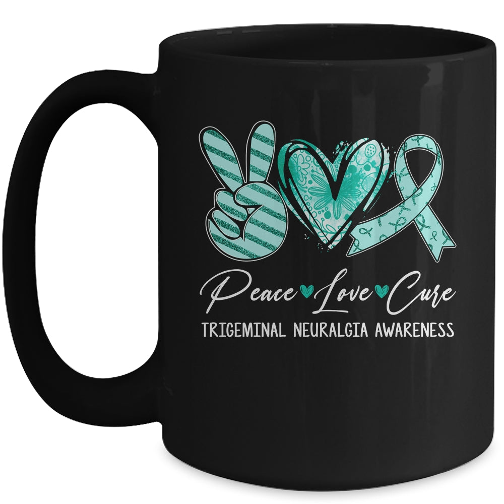 Peace Love Cure Teal Ribbon Trigeminal Neuralgia Awareness Mug | siriusteestore