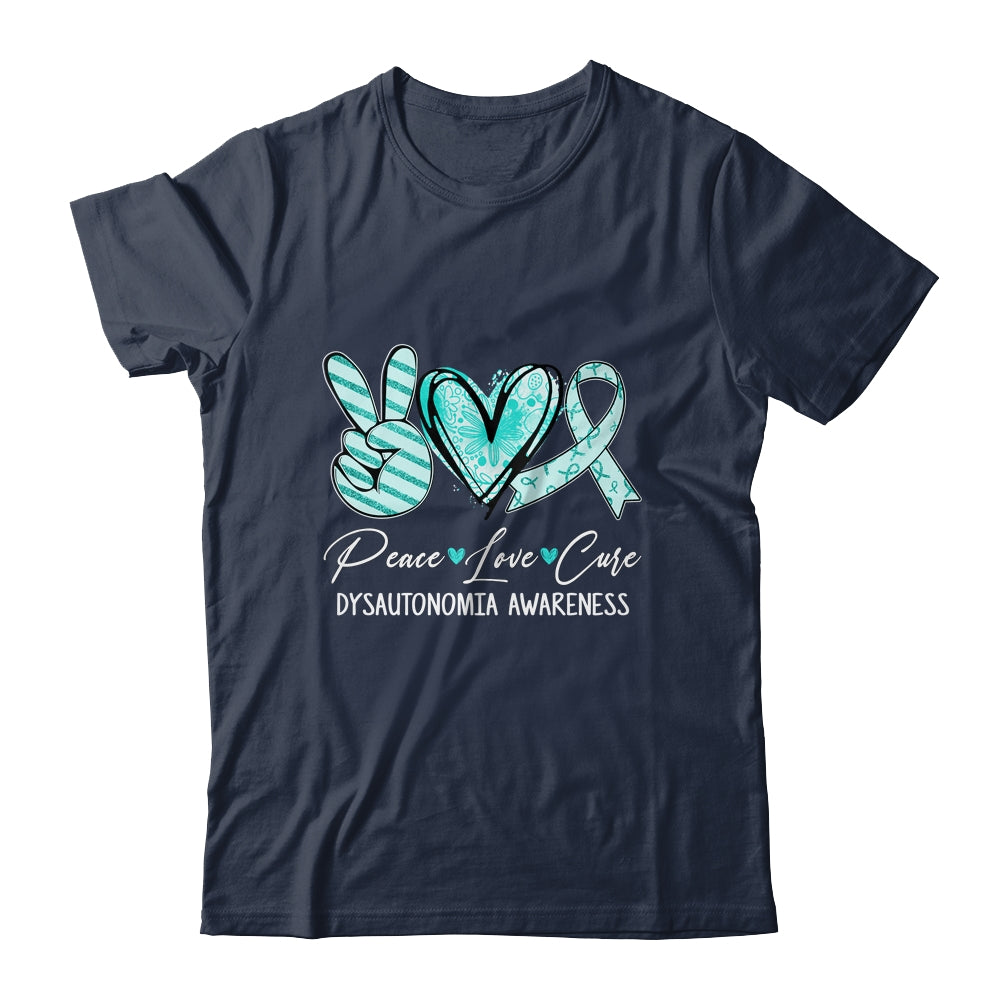 Peace Love Cure Turquoise Ribbon Dysautonomia Awareness Shirt & Hoodie | siriusteestore