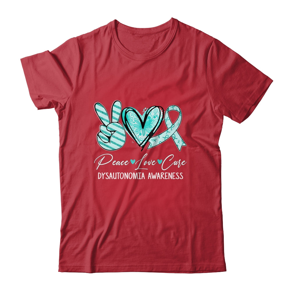 Peace Love Cure Turquoise Ribbon Dysautonomia Awareness Shirt & Hoodie | siriusteestore