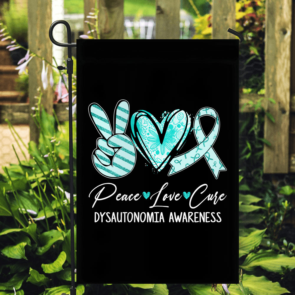 Peace Love Cure Turquoise Ribbon Dysautonomia Awareness Flag | siriusteestore
